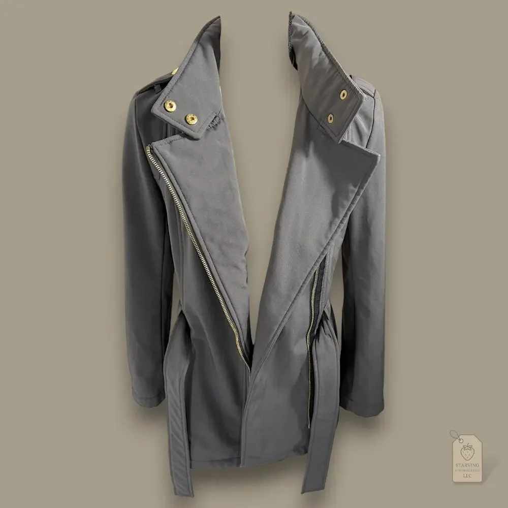 Michael Kors Gray Belted Softshell Coat XS | Faux-Fur Body Lining
